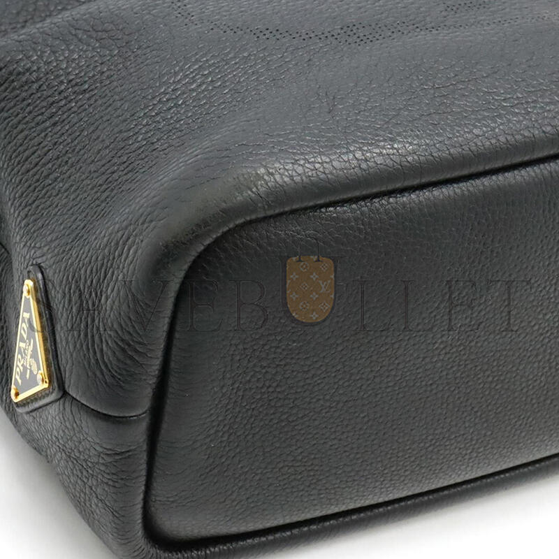 Pra*a perforated small leather tote bag black 1bc384 (32*24*14cm)